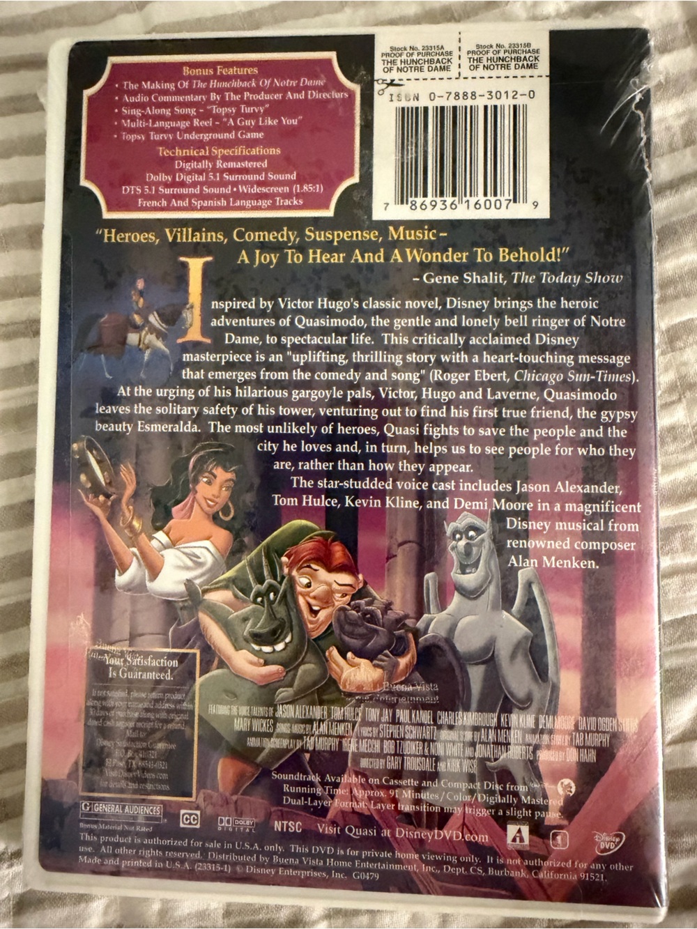 Disney Hunchback of Notre Dame DVD, NEW Factory Sealed 2002 Original Classic - Picture 3 of 6